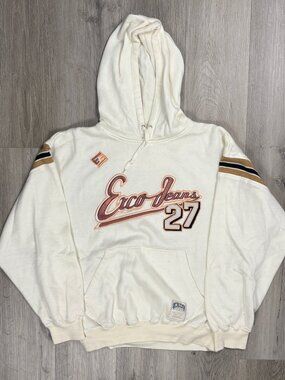 Exco Jeans Hoodie Large White/Cream Athletics 27 Embroidered Vintage 90s